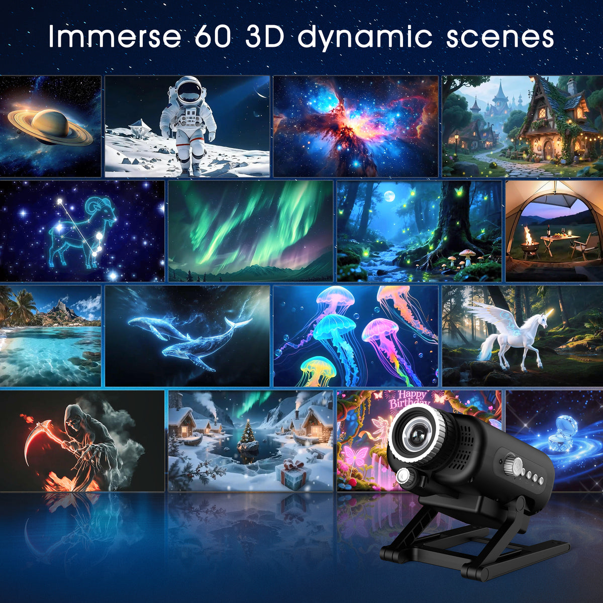 AIRIVO Visual Star Projector, 3D Dynamic Projector with 60 3D Scenes, Galaxy Projector with Bluetooth Speaker, Night Light Projector for Room Decor, Ideal Gift for Kids, Adults, Christmas, Birthday