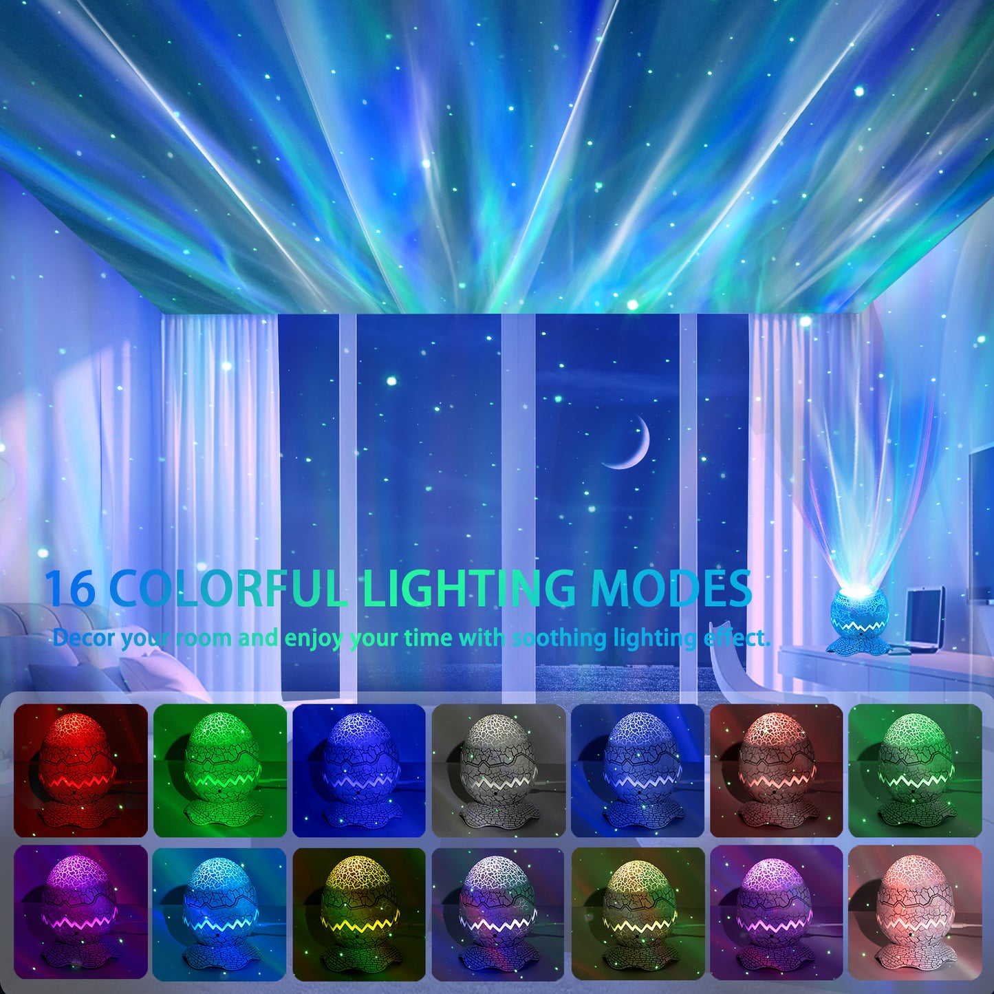 Northern Lights Aurora Projector,AIRIVO Dinosaur Egg Star Projector for Bedroom, Galaxy Projector with Bluetooth Speaker & White Noise & Timing, Night Light for Kids Adults