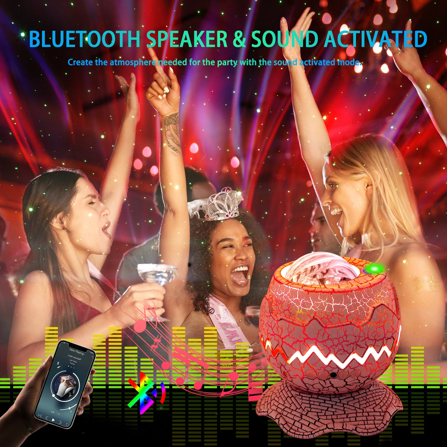 Northern Lights Aurora Projector,AIRIVO Dinosaur Egg Star Projector for Bedroom, Galaxy Projector with Bluetooth Speaker & White Noise & Timing, Night Light for Kids Adults