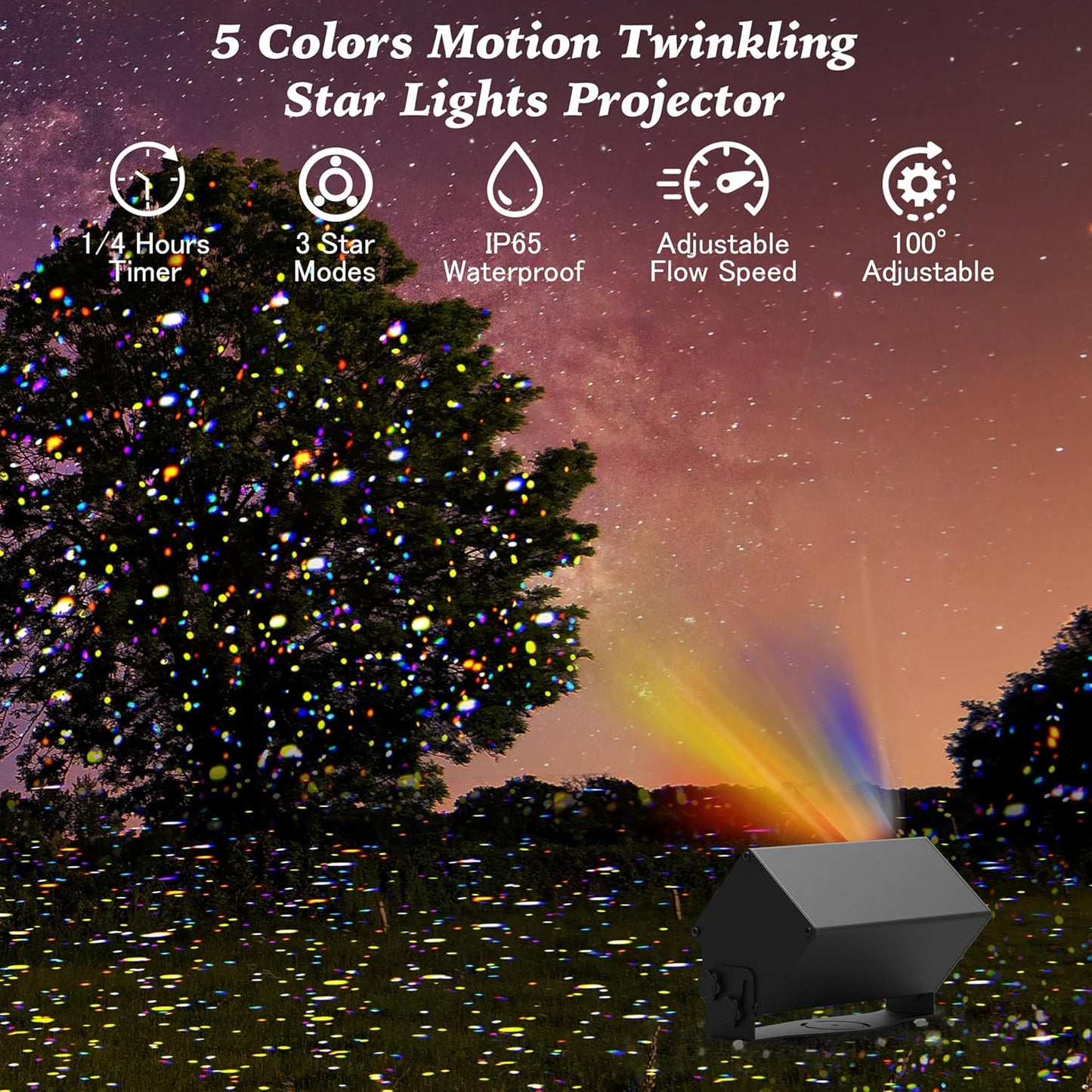 Outdoor Christmas Laser Lights Projector, AIRIVO 5 Colors Motion Firefly Lights Projector, Fairy Lights Twinkling Star Projector, Waterproof with Remote Control for Trees, Home, Garden, Patio