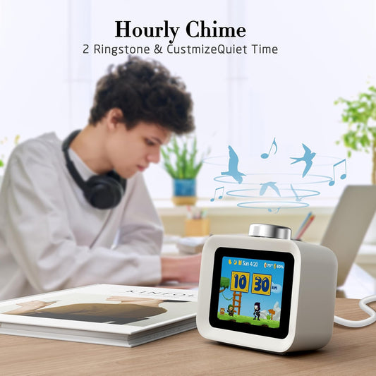 AIRIVO Alarm Clock, Colorful LCD Display with 8 Visual Themes, 4 Digital Alarms with 30 White Noise for Bedrooms, 112dB Loud Alarm Clock with Hourly Chime for Heavy Sleepers, Gift for Kids Teens