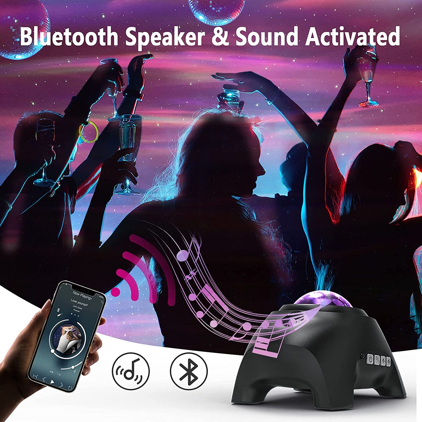 Northern Lights Aurora Projector, AIRIVO Star Projector Music Speaker, White Noise Night Light Galaxy Projector for Kids Adults , for Home Decor Bedroom/ Ceiling/Party (Black)