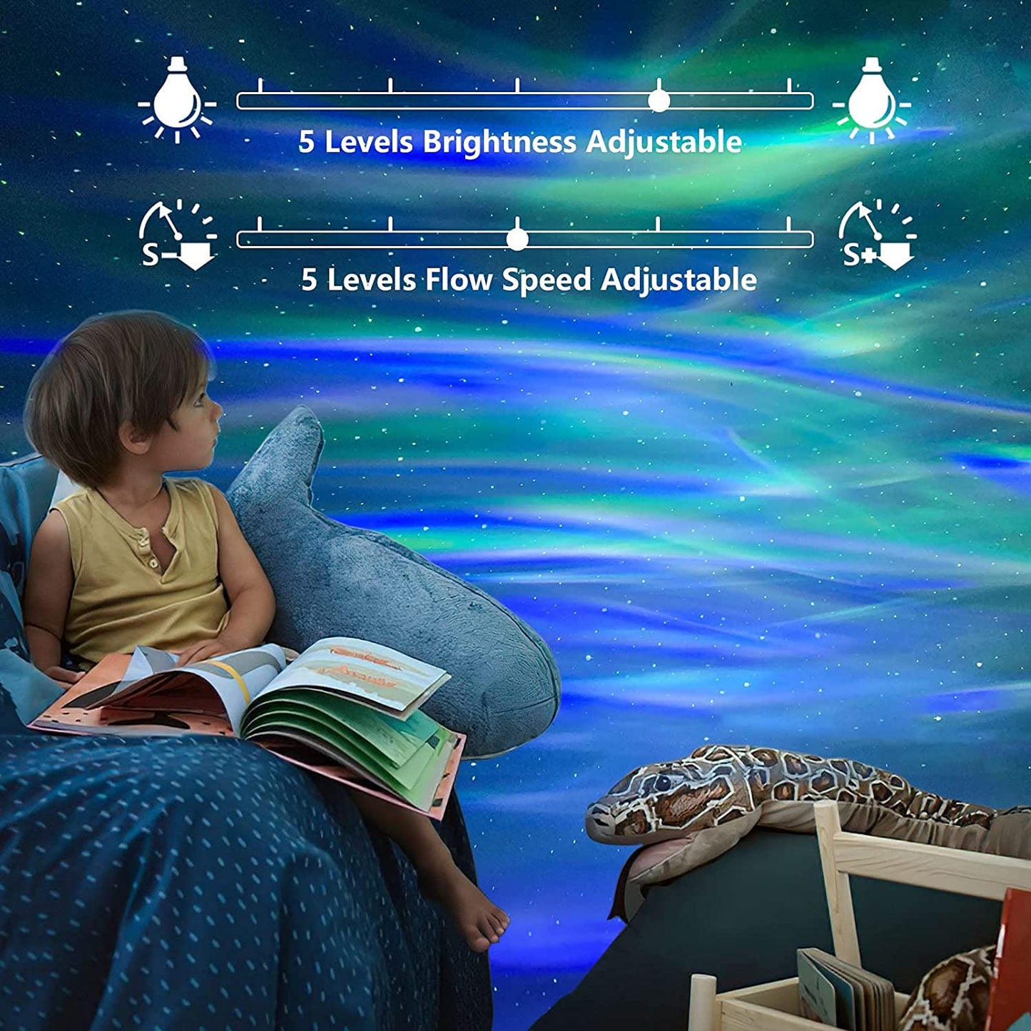 Northern Lights Aurora Projector, AIRIVO Star Projector Music Speaker, White Noise Night Light Galaxy Projector for Kids Adults , for Home Decor Bedroom/ Ceiling/Party (Black)