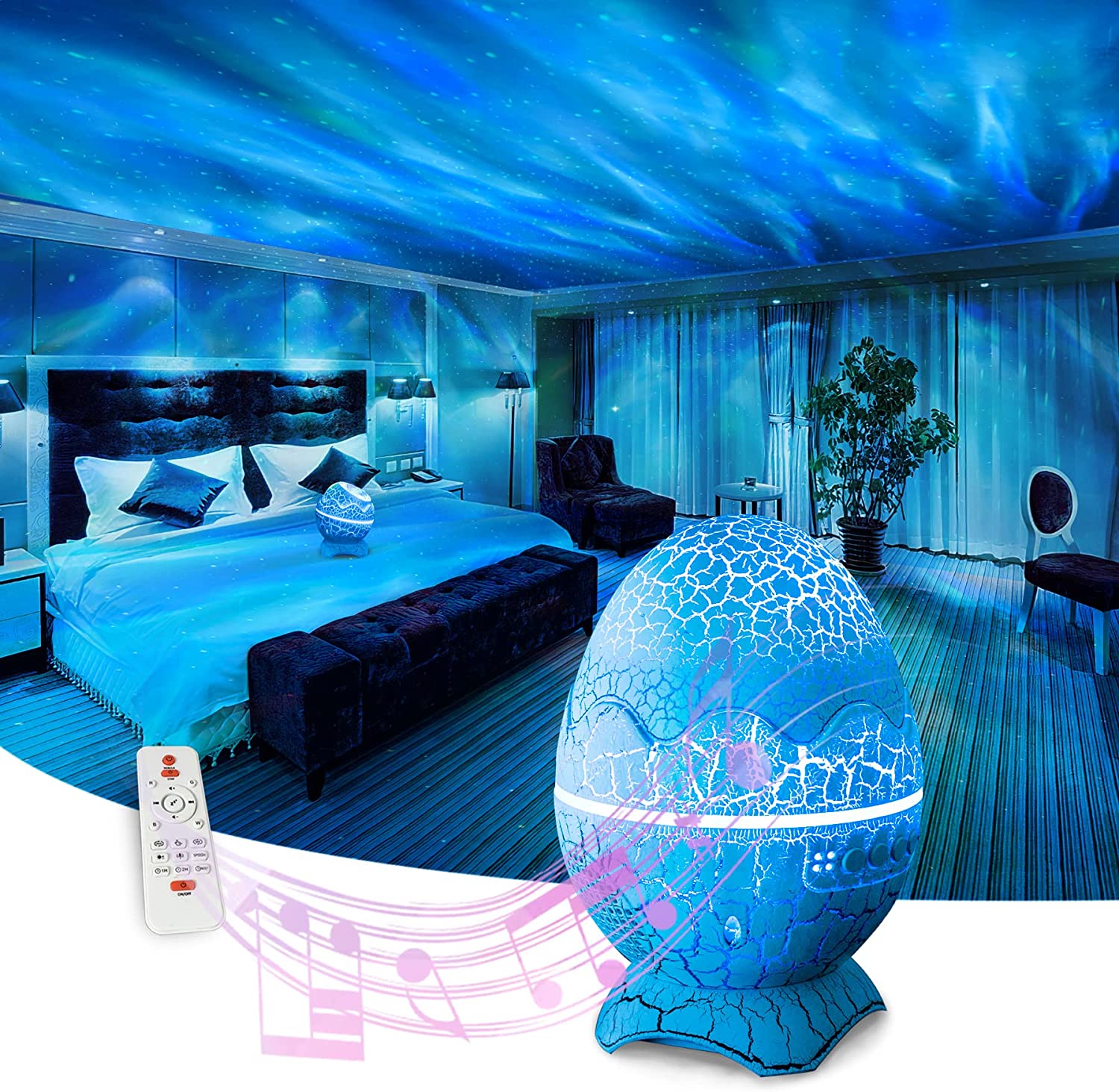 Galaxy Projector Dinosaur Egg Star Night Light Projector with Bluetooth  Music Speaker Ocean Wave Light for