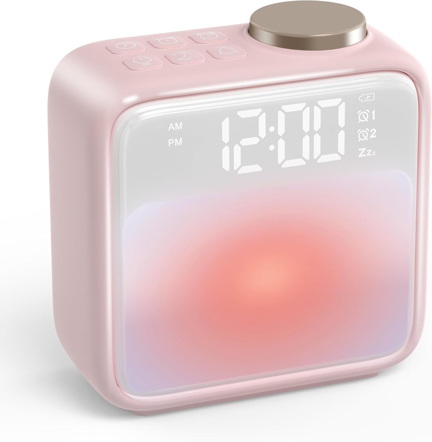 AIRIVO Pink Alarm Clock Night Lights, Rechargeable Alarms Clock for Bedrooms, 6 Scenes & White Noise Sync, Dual Alarms & Snooze, Gifts for Kids Teens