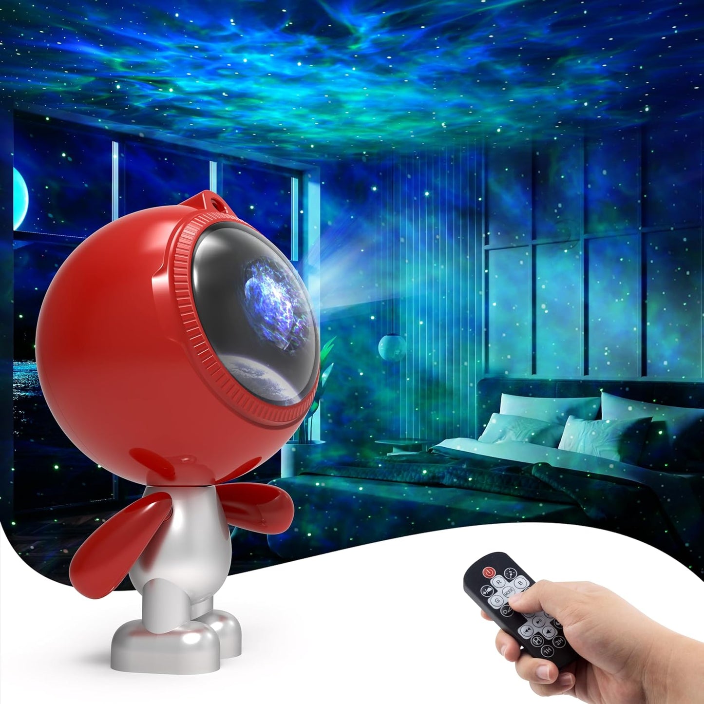 Star Projector Night Light, AIRIVO Galaxy Light Space Projector Nebula Starry Ceiling Projection Lamp for Bedroom, Room Decor, Music Speaker & Remote Control (Red&Silver)