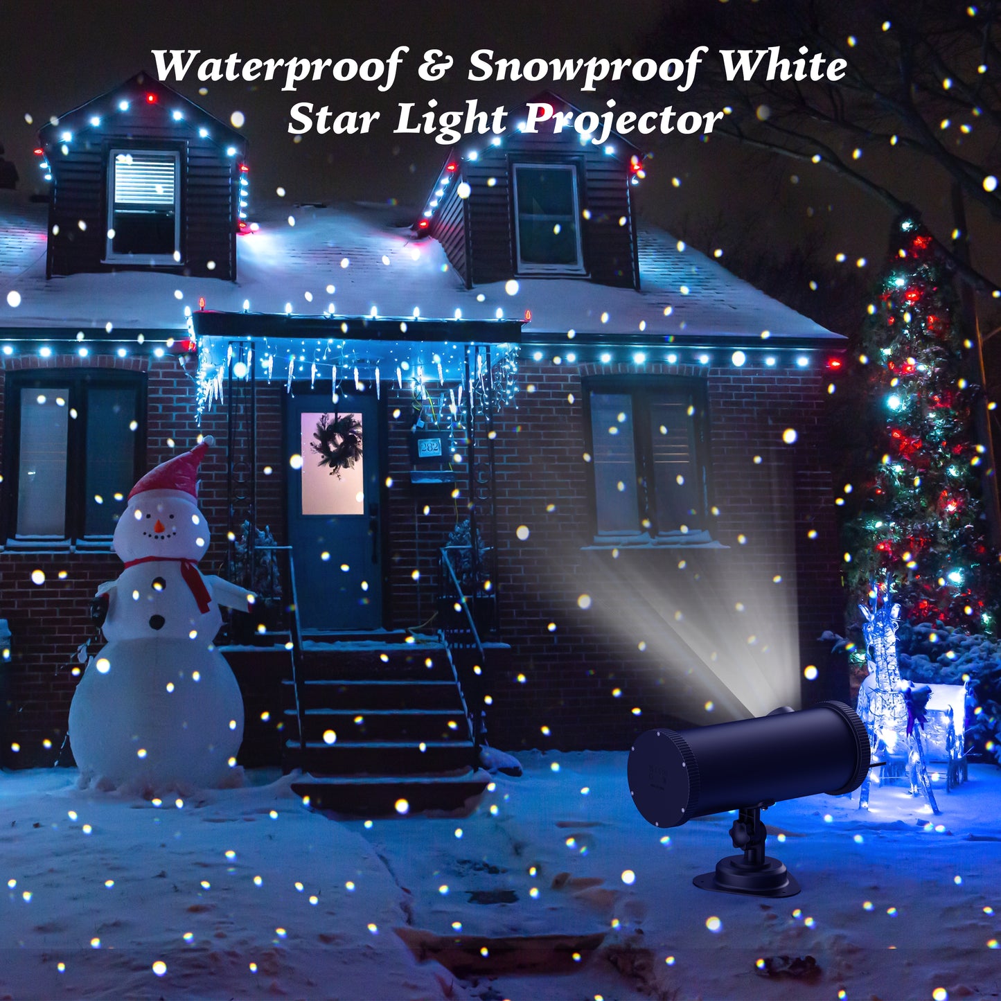 Outdoor White Star Lights Projector, AIRIVO Fairy Lights Projector, Christmas Snowflake Projector with Remote Control, Holiday Halloween Winter Decor Garden Light for Home, Patio, Landscape