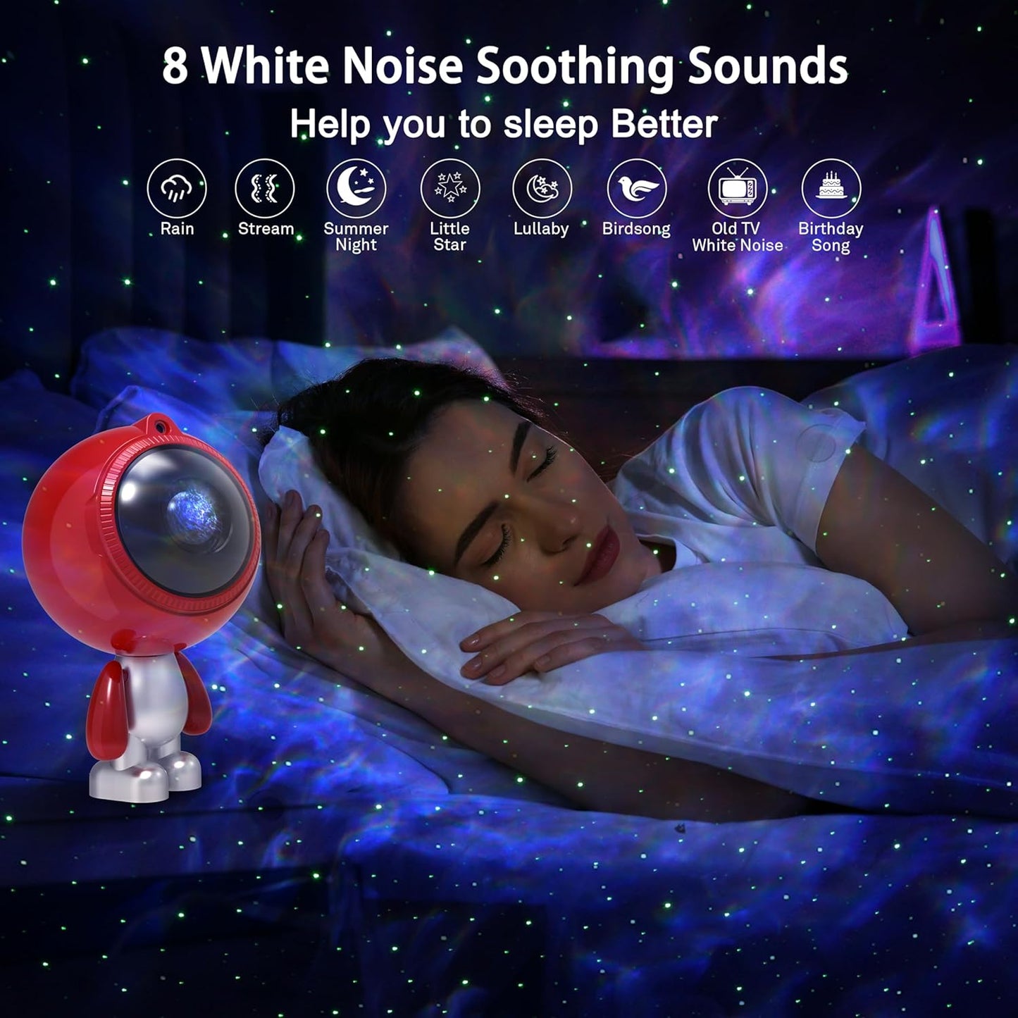 Star Projector Night Light, AIRIVO Galaxy Light Space Projector Nebula Starry Ceiling Projection Lamp for Bedroom, Room Decor, Music Speaker & Remote Control (Red&Silver)