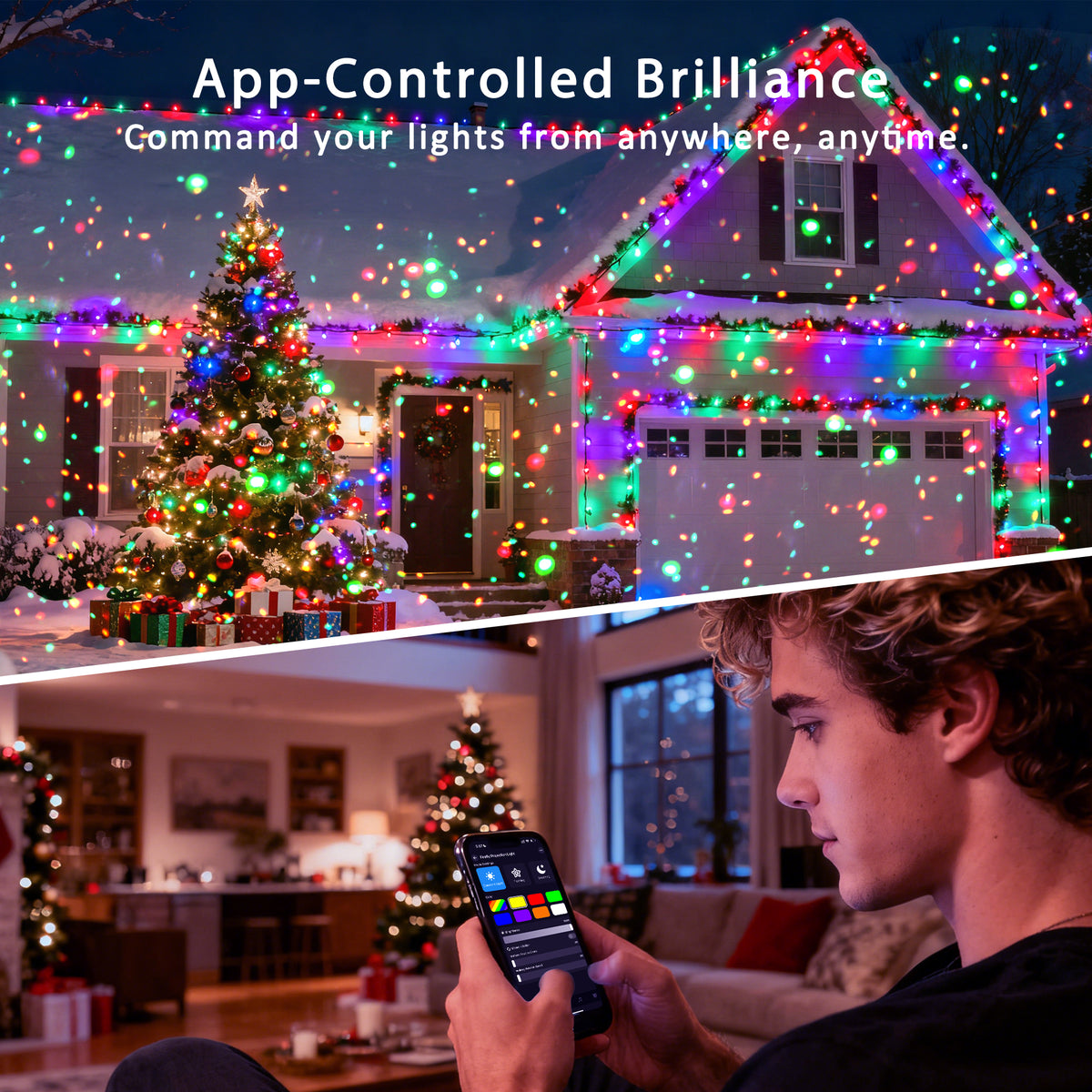 AIRIVO Outdoor Star Laser Projector, App & Remote Control 7 Colors Motion Smart Firefly Lights Christmas Snowflake Projector, 8 Lighting Effects Fairy Light Projector for Holiday Decor Garden Light