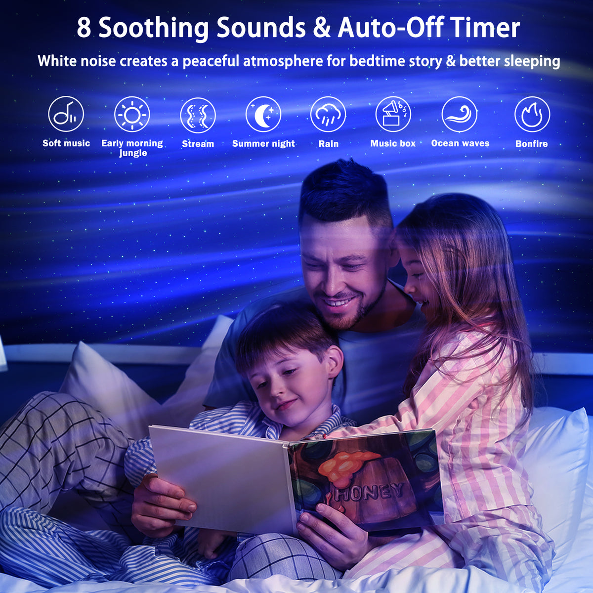 Northern Lights Aurora Projector With Bluetooth Speaker - Galaxy Light Projector With White Noise & Smart App