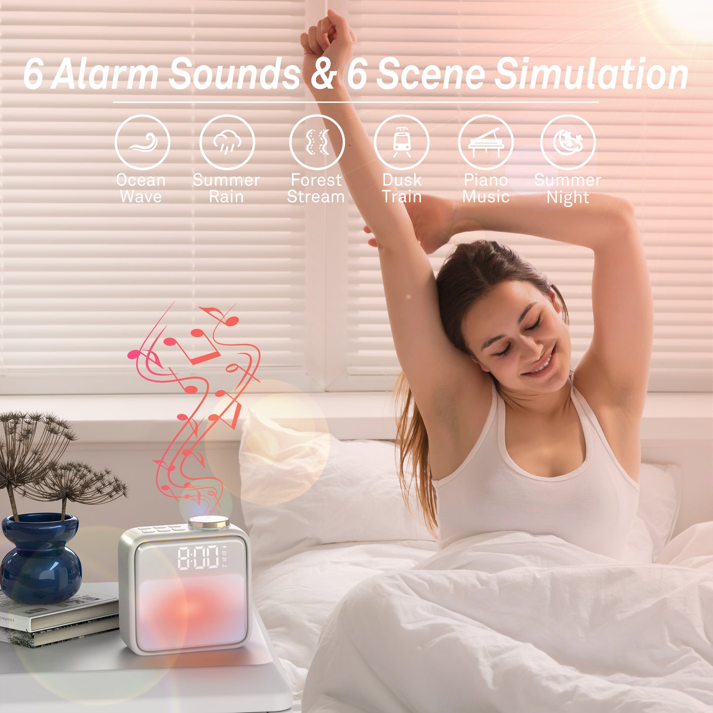 AIRIVO Sunrise Alarm Clock Wake Up Light, Alarm Clocks for Bedrooms, 6 Scenes Simulation & 6 Soothing Sounds, Dual Alarms & Snooze, for Heavy Sleepers Sleep Aid