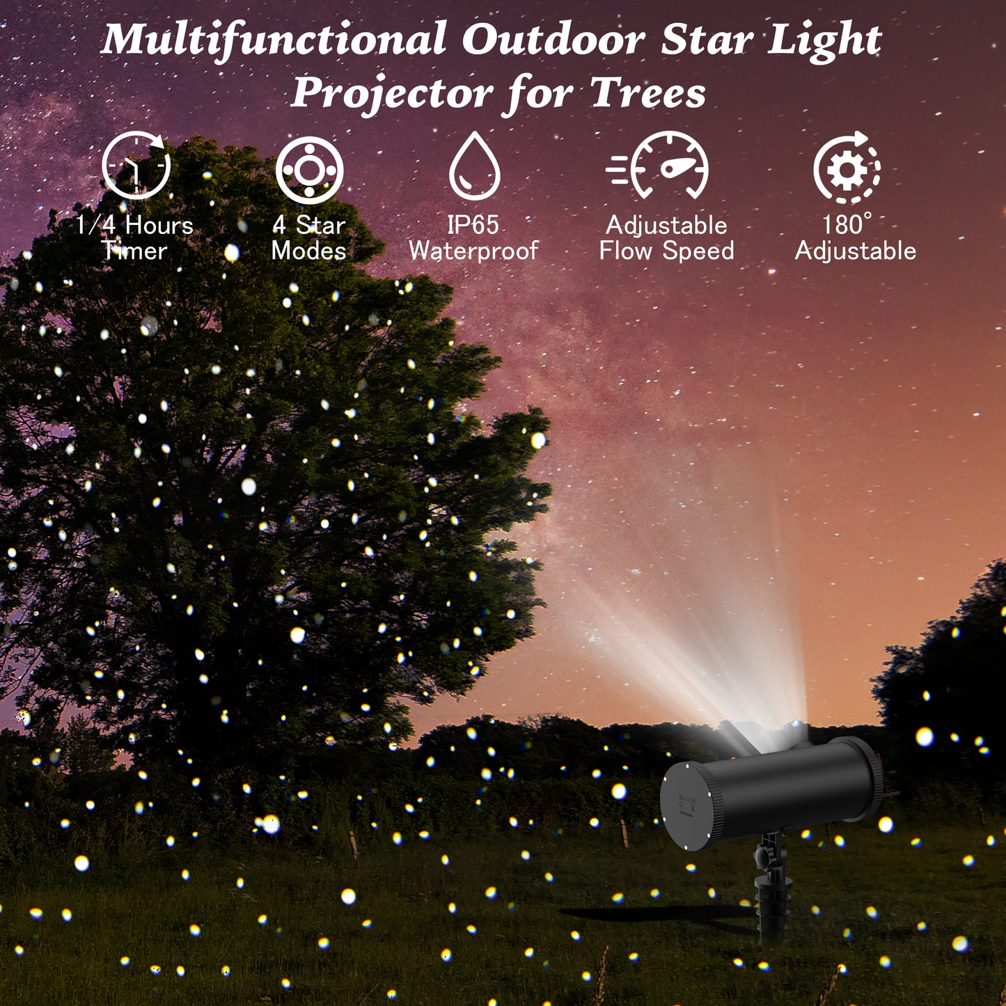 Outdoor White Star Lights Projector, AIRIVO Fairy Lights Projector, Christmas Snowflake Projector with Remote Control, Holiday Halloween Winter Decor Garden Light for Home, Patio, Landscape