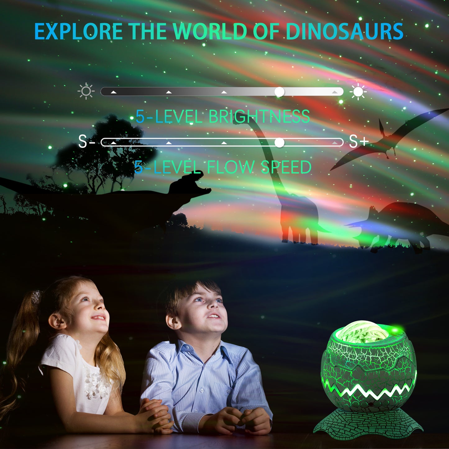 AIRIVO Northern Lights Aurora Projector Dinosaur Egg Star Projector for Bedroom, Galaxy Projector with Bluetooth Speaker & White Noise & Timing, Night Light for Kids Adults