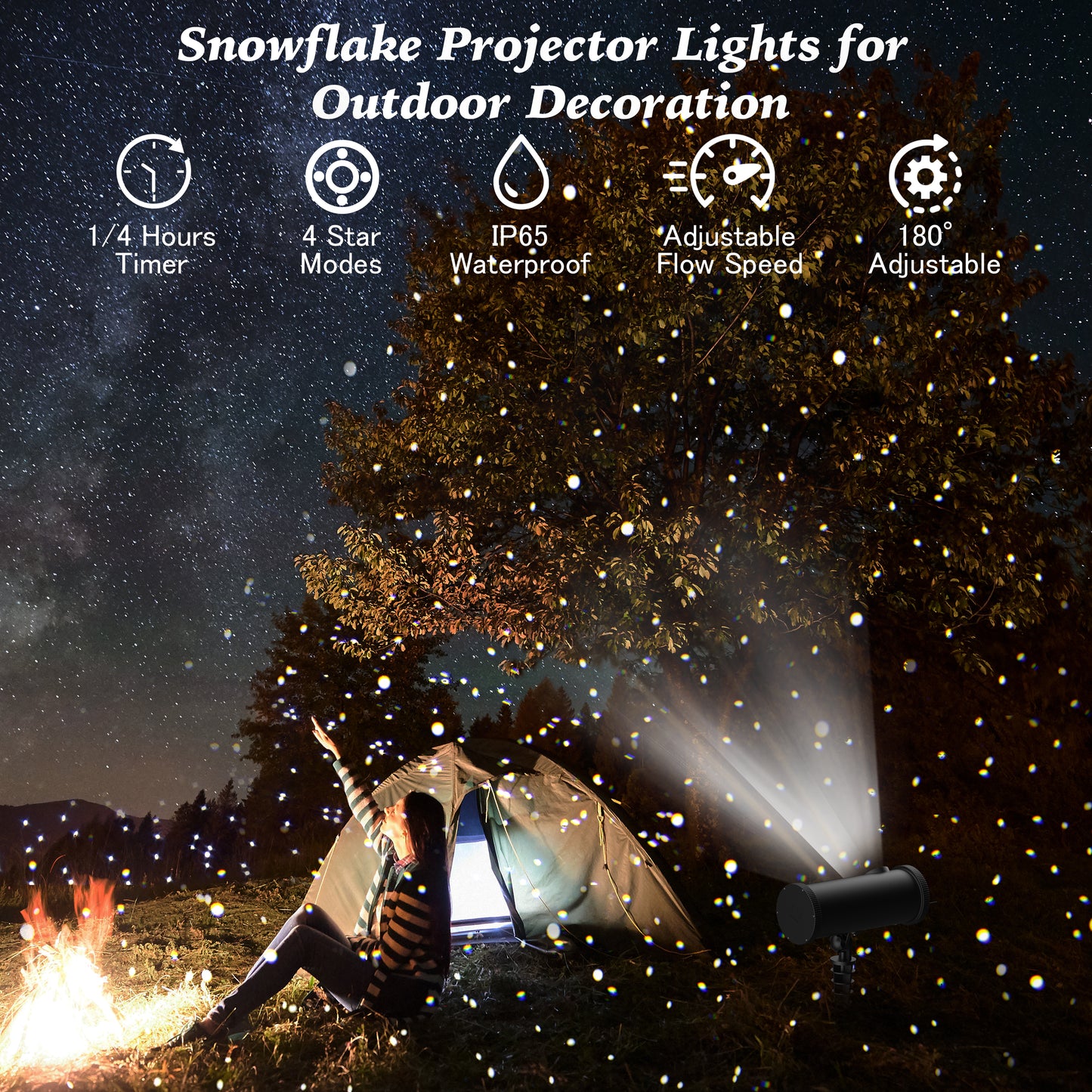 Outdoor White Star Lights Projector, AIRIVO Fairy Lights Projector, Christmas Snowflake Projector with Remote Control, Holiday Halloween Winter Decor Garden Light for Home, Patio, Landscape