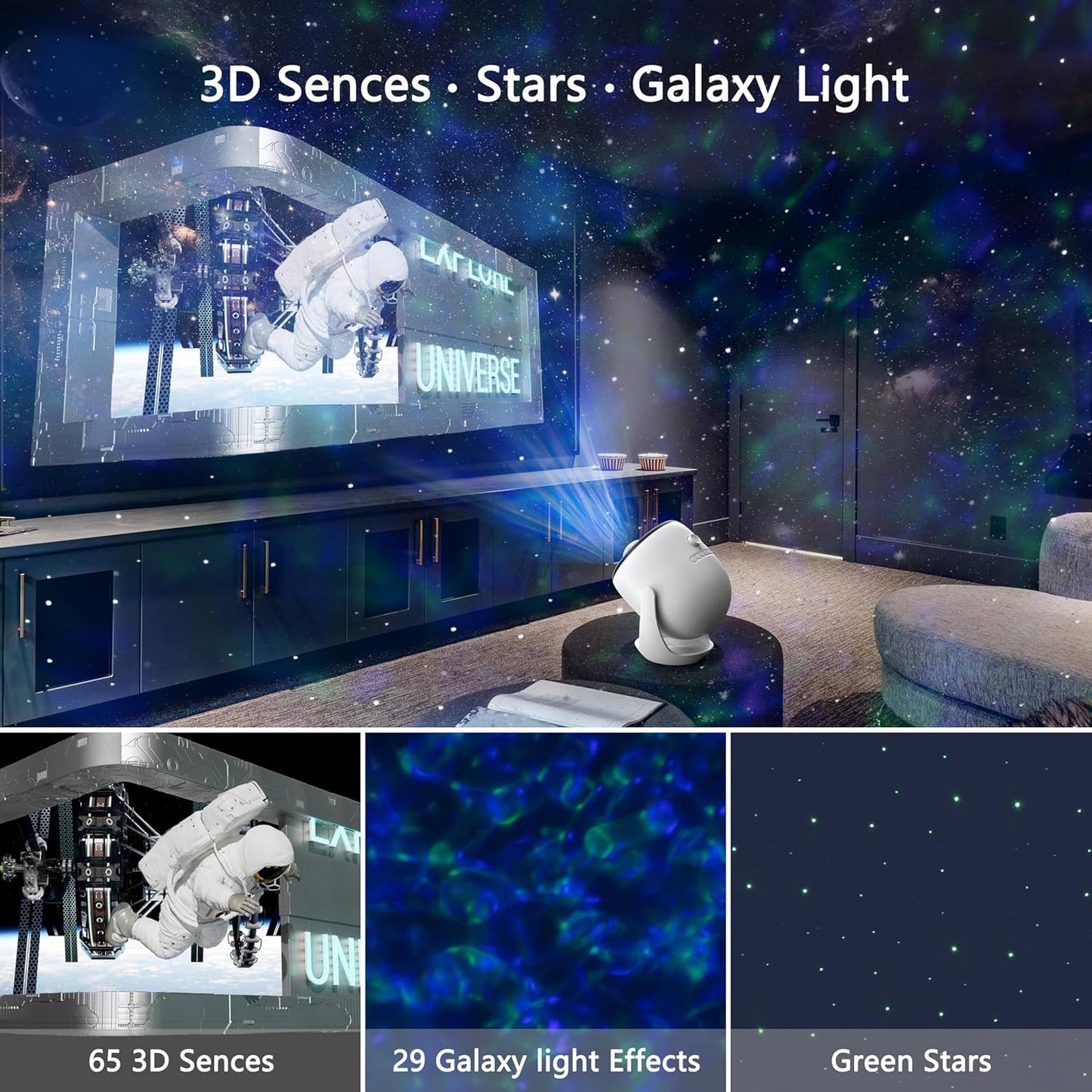 3D Galaxy Projector, AIRIVO 3D Visual Star Projector with 65 3D Scenes, Night Light Projector with Bluetooth Speaker, Stars and Background Lighting Effects for Room Decor, Kids Adults, Christmas Gifts