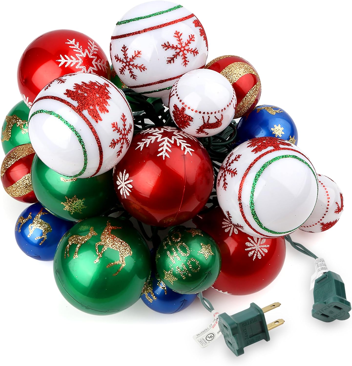 AIRIVO Christmas Tree Ball Ornaments, 28ft 25 Bulb Outdoor Christmas String Lights, Indoor Christmas Lights Plug in End to End Expandable, Ornaments for Christmas Tree Decorations