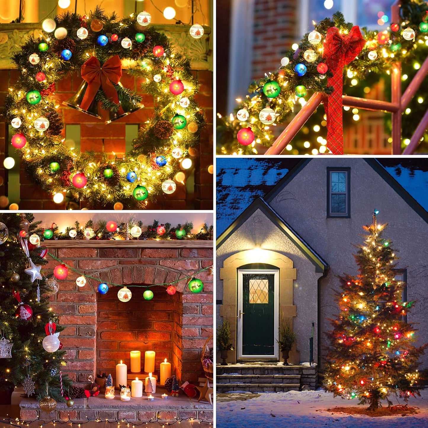 AIRIVO Christmas Tree Ball Ornaments, 28ft 25 Bulb Outdoor Christmas String Lights, Indoor Christmas Lights Plug in End to End Expandable, Ornaments for Christmas Tree Decorations