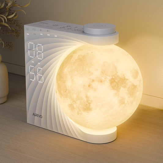 AIRIVO Sunrise Alarm Clock for Bedrooms, Moon Night Light Clock Wake Up Light for Kids Teens,White Noise Sound Machine,15 Sounds Dual Alarms for Heavy Sleepers, Cute Alarm Clock for Preppy Room Decor