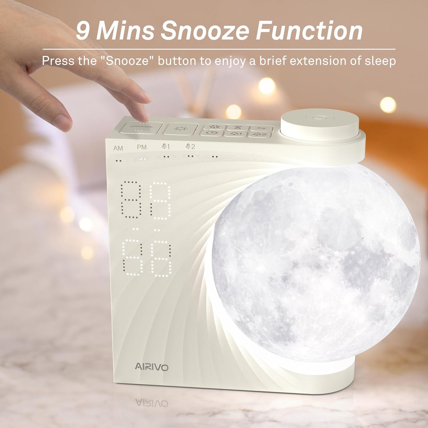 AIRIVO Sunrise Alarm Clock for Bedrooms, Moon Night Light Clock Wake Up Light for Kids Teens,White Noise Sound Machine,15 Sounds Dual Alarms for Heavy Sleepers, Cute Alarm Clock for Preppy Room Decor