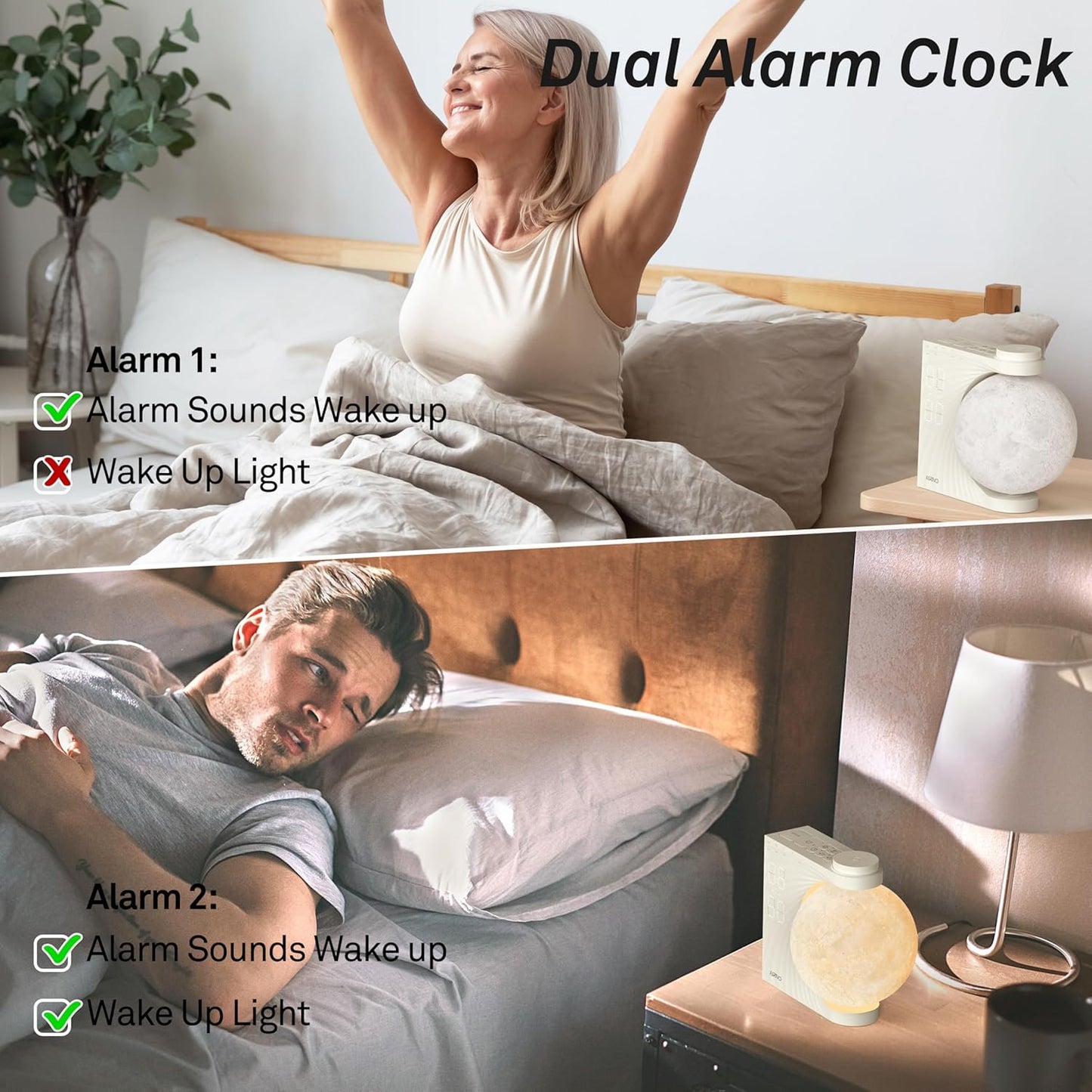 AIRIVO Sunrise Alarm Clock for Bedrooms, Moon Night Light Clock Wake Up Light for Kids Teens,White Noise Sound Machine,15 Sounds Dual Alarms for Heavy Sleepers, Cute Alarm Clock for Preppy Room Decor