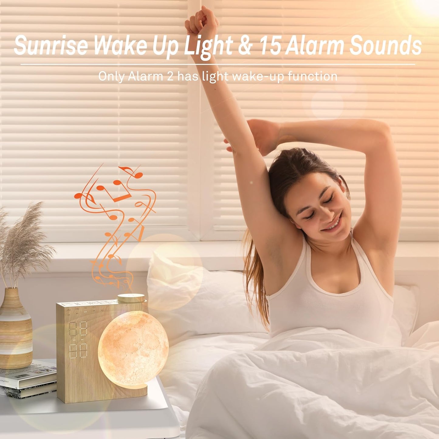 AIRIVO Alarm Clock for Bedrooms, Sunrise Alarm Clock Wake Up Light for Kids Teens, White Noise Sound Machine, Moon Light Dual Alarms for Heavy Sleepers, Night Light Alarm Clock for Preppy Room Decor