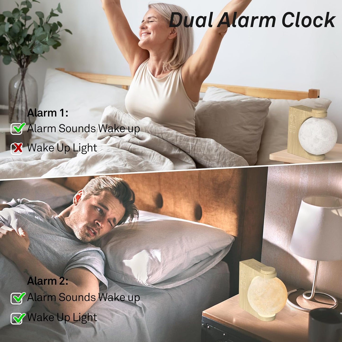 AIRIVO Alarm Clock for Bedrooms, Sunrise Alarm Clock Wake Up Light for Kids Teens, White Noise Sound Machine, Moon Light Dual Alarms for Heavy Sleepers, Night Light Alarm Clock for Preppy Room Decor