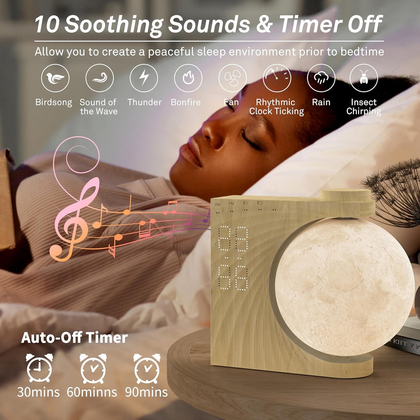 AIRIVO Alarm Clock for Bedrooms, Sunrise Alarm Clock Wake Up Light for Kids Teens, White Noise Sound Machine, Moon Light Dual Alarms for Heavy Sleepers, Night Light Alarm Clock for Preppy Room Decor