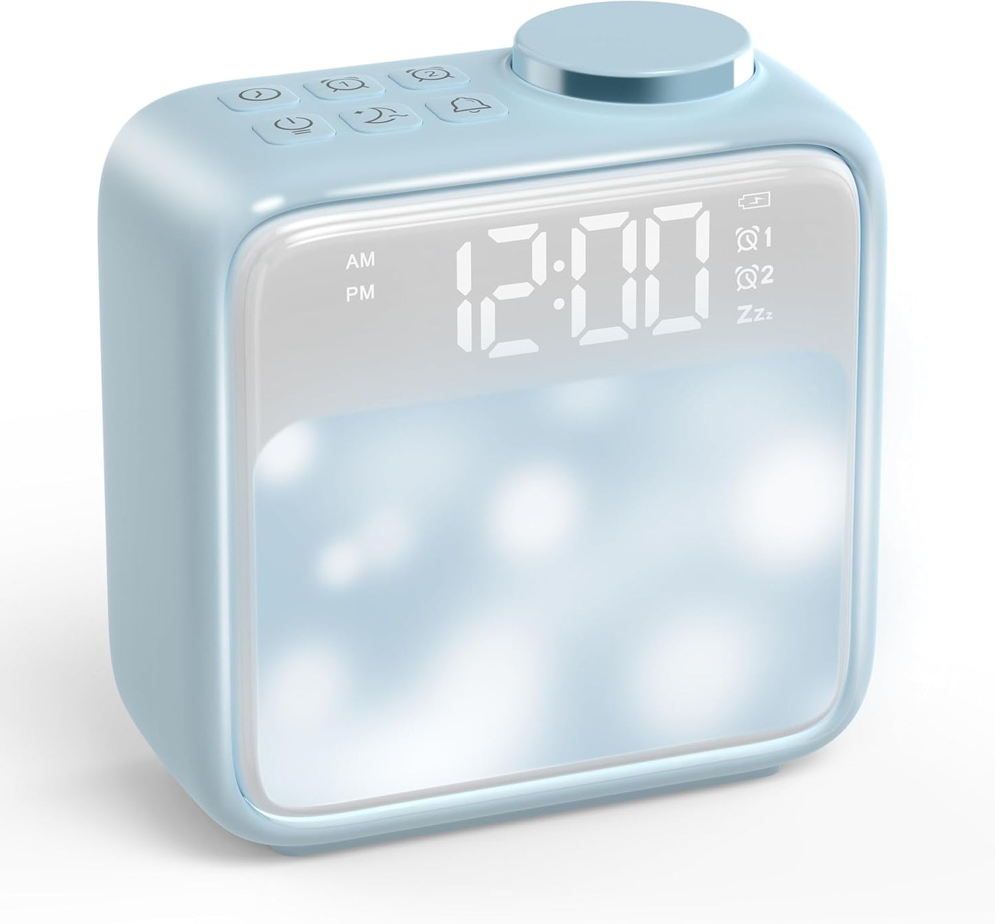 AIRIVO Light Blue Alarm Clock Night Lights, Rechargeable Alarm Clock for Bedrooms, 6 Scenes & White Noise Sync, Dual Alarms & Snooze, Gifts for Kids Teens