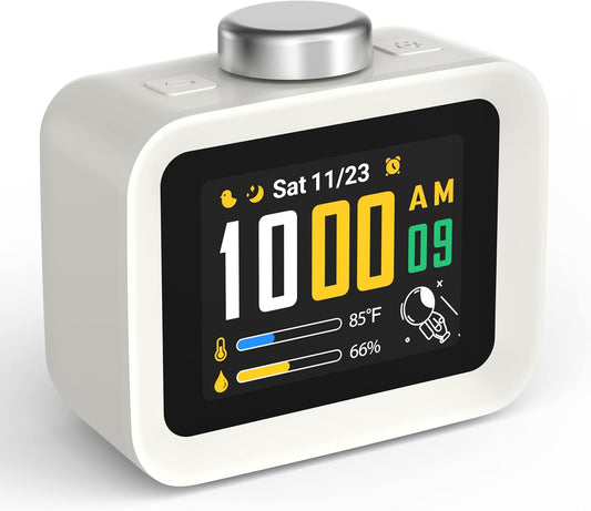 AIRIVO Alarm Clock, Colorful LCD Display with 8 Visual Themes, 4 Digital Alarms with 30 White Noise for Bedrooms, 112dB Loud Alarm Clock with Hourly Chime for Heavy Sleepers, Gift for Kids Teens