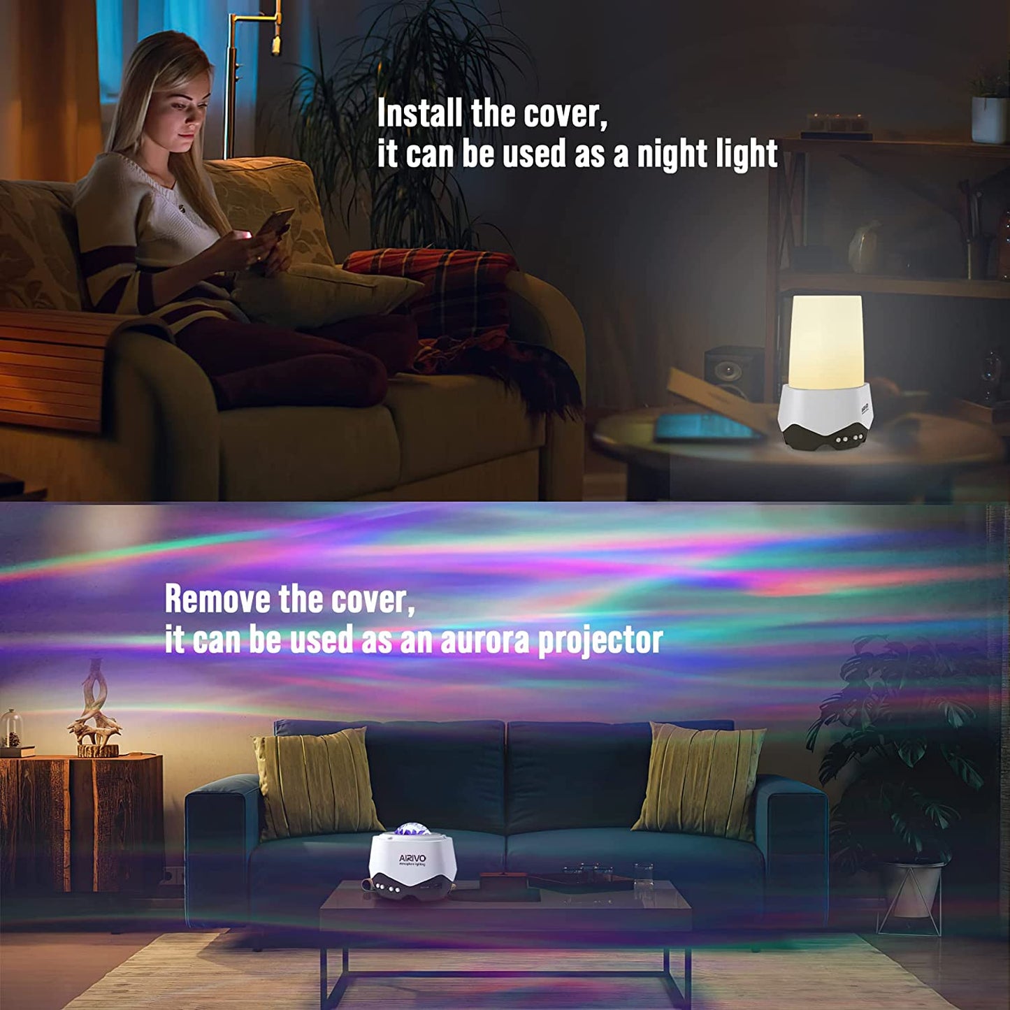 Aurora Projector Night Lights - AIRIVO Galaxy Projector Northern Lights, 4 in 1 Star Projector for Bedroom,Bluetooth Speaker White Noise Night Light Projector for Kids Room Decor,Party,Ceiling